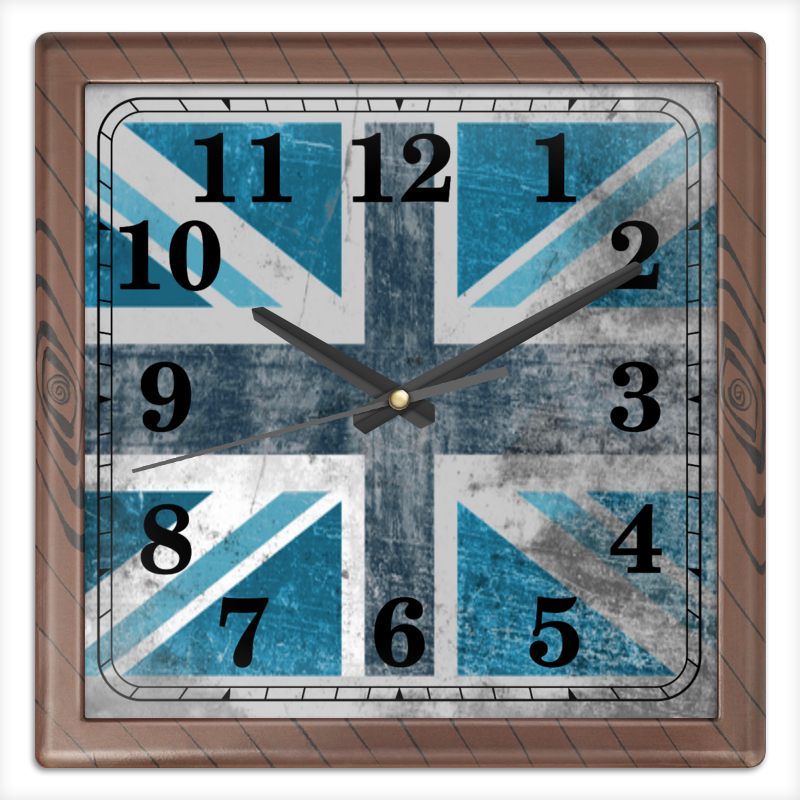 Часы квадратные из пластика (под дерево) Printio Голубой флаг британии