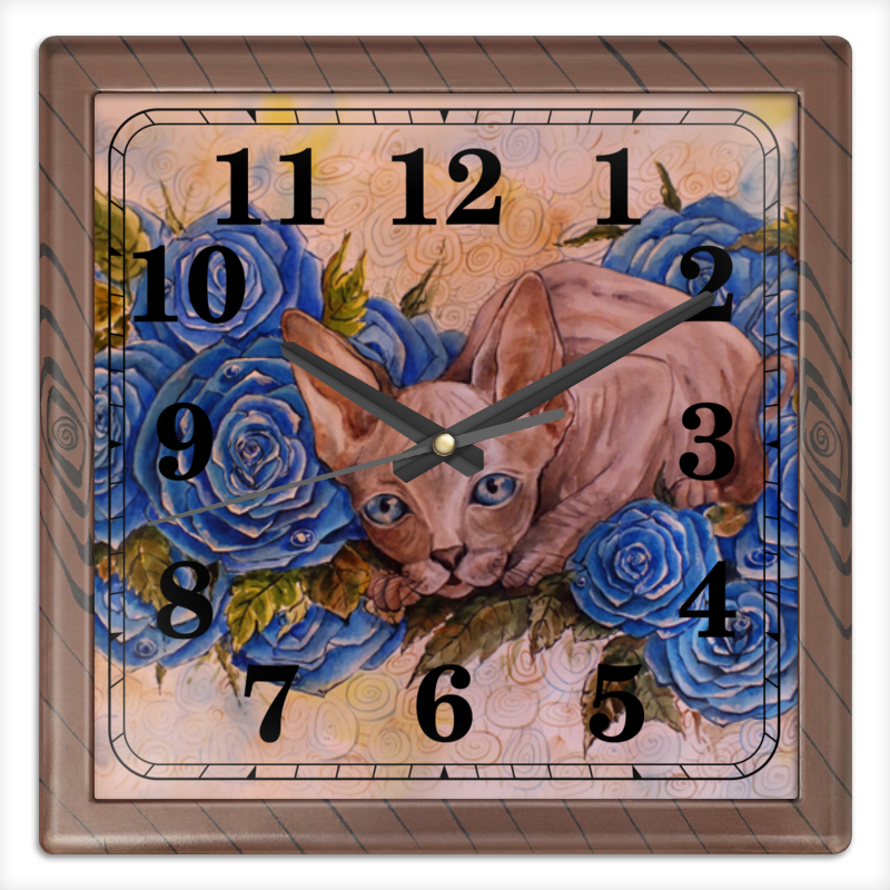 Часы квадратные из пластика (под дерево) Printio Сфинкс и синие розы