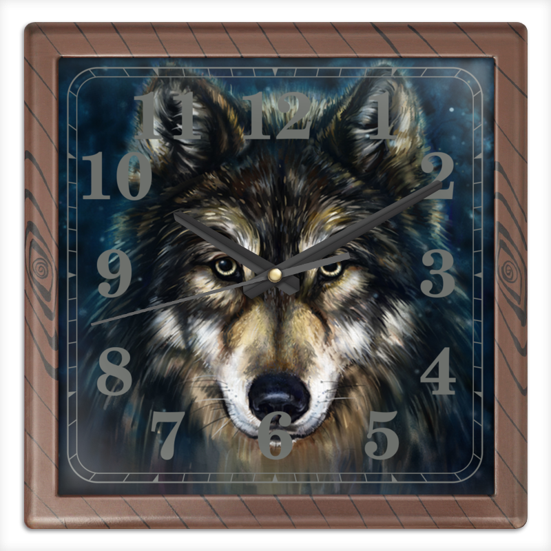 Часы квадратные из пластика (под дерево) Printio Волки фэнтези. седой волк