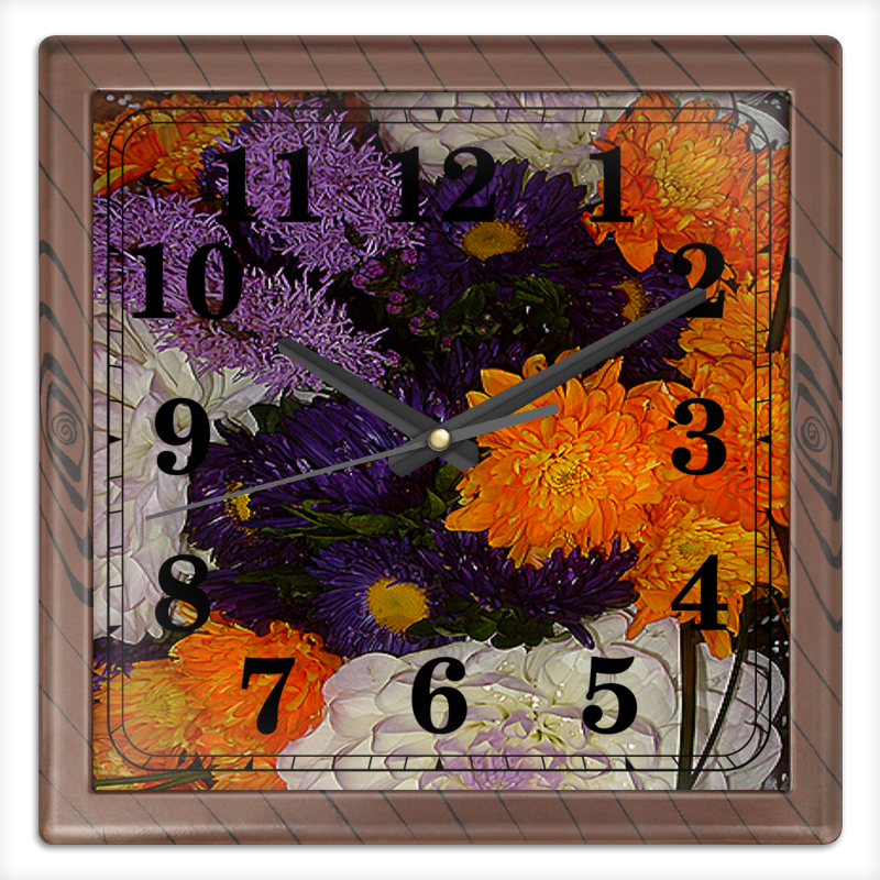 Часы квадратные из пластика (под дерево) Printio Время цветов.