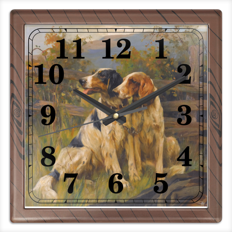 Часы квадратные из пластика (под дерево) Printio Собаки
