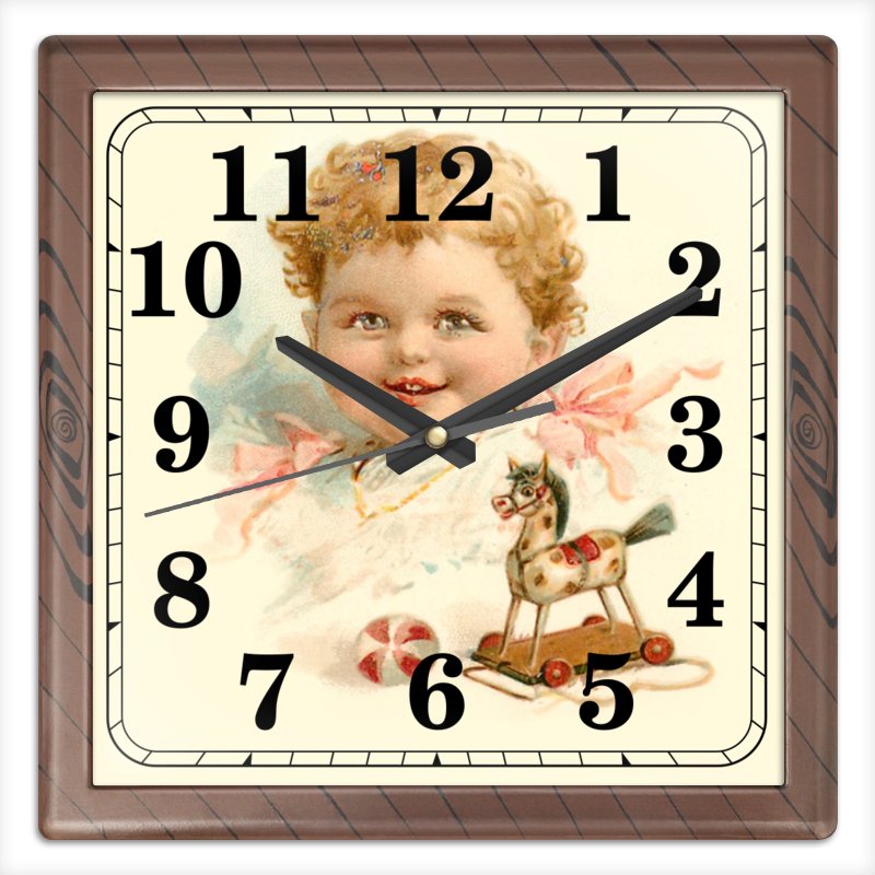 Часы квадратные из пластика (под дерево) Printio Маленький мальчик с игрушками