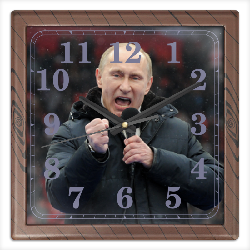 Часы квадратные из пластика (под дерево) Printio Путин. политика