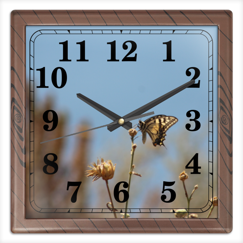 Часы квадратные из пластика (под дерево) Printio Бабочка махаон
