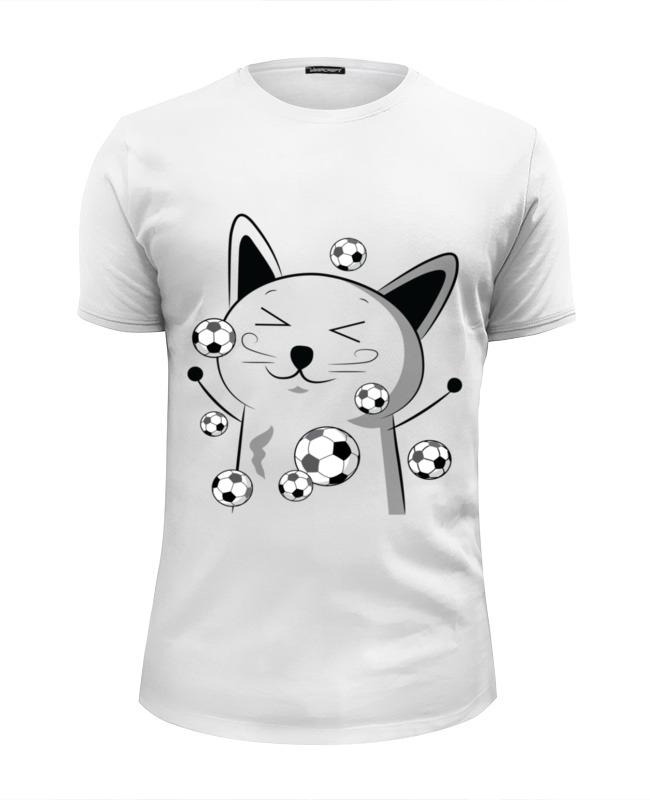 Футболка Wearcraft Premium Slim Fit Printio Счастливый котэ с футбольными мячами