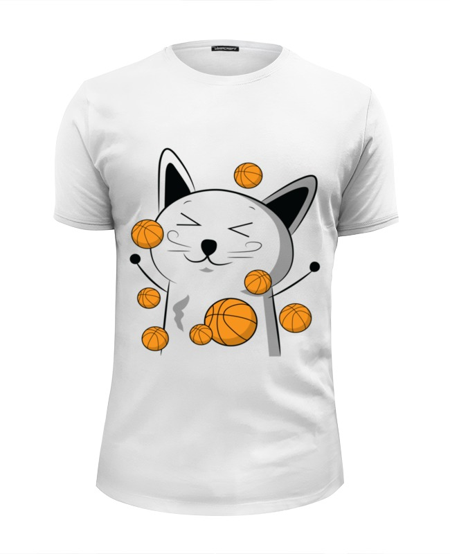 Футболка Wearcraft Premium Slim Fit Printio Счастливый котэ с баскетбольными мячами