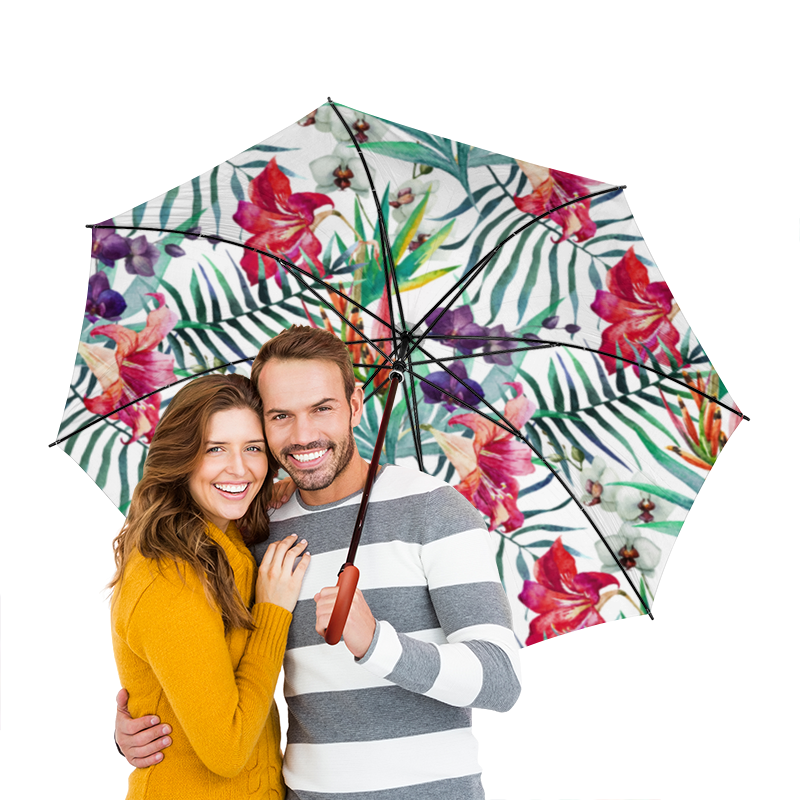 Зонт-трость двусторонний с деревянной ручкой Printio Тропические цветы