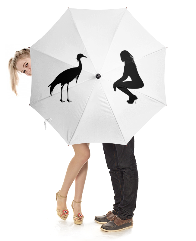 Зонт-трость с деревянной ручкой Printio Силуэт девушки и силуэт птицы на белом зонте