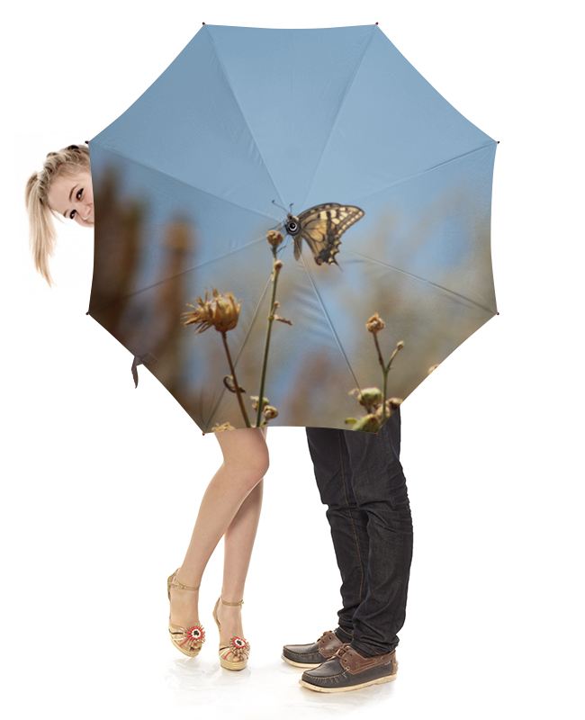 Зонт-трость с деревянной ручкой Printio Бабочка махаон
