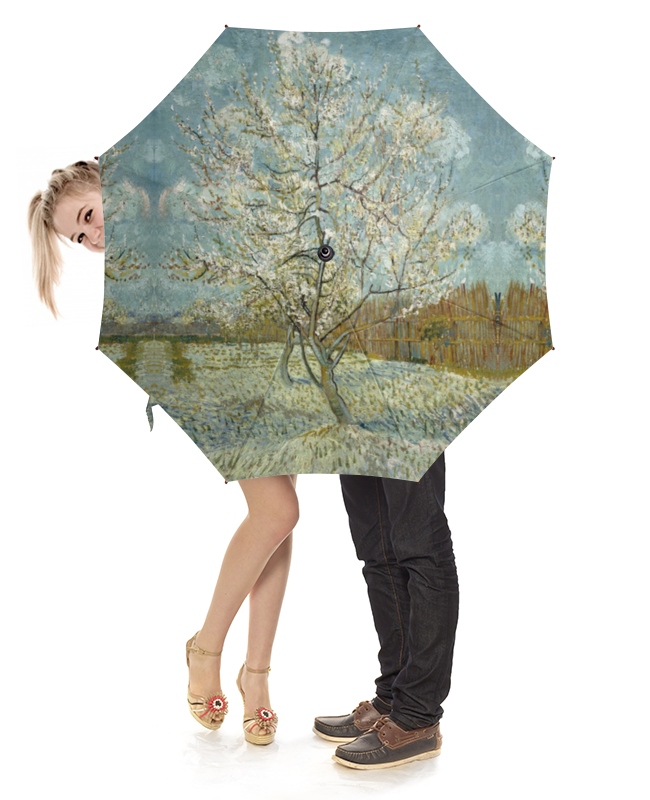 Зонт-трость с деревянной ручкой Printio Персиковое дерево в цвету (ван гог)