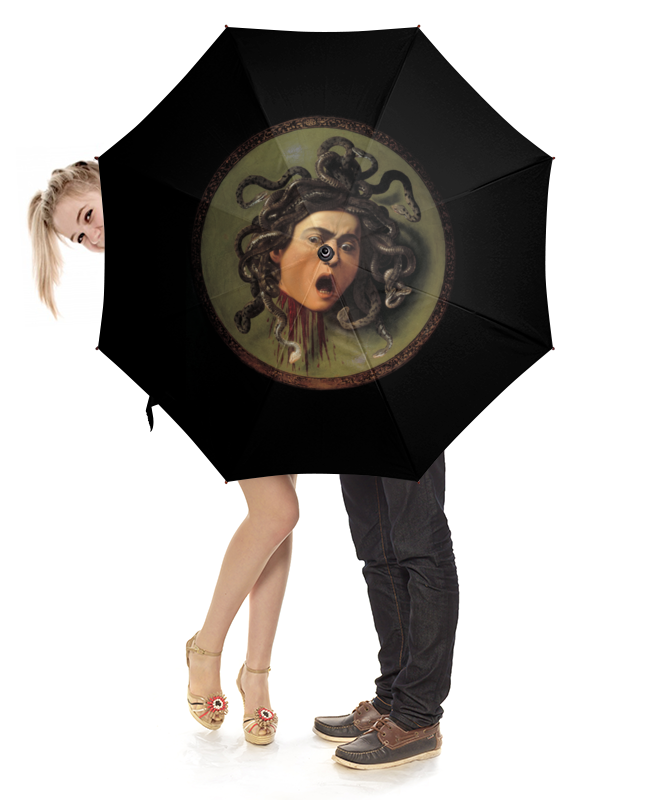 Зонт-трость с деревянной ручкой Printio Медуза (картина караваджо)