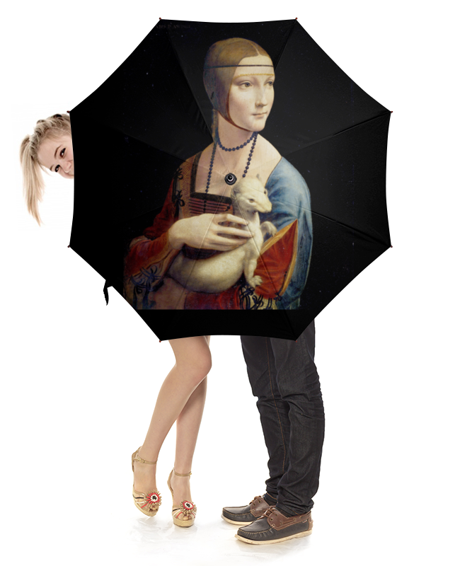 Зонт-трость с деревянной ручкой Printio Дама с горностаем (леонардо да винчи)