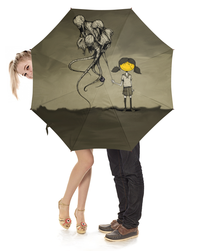 Зонт-трость с деревянной ручкой Printio Девочка с шарами
