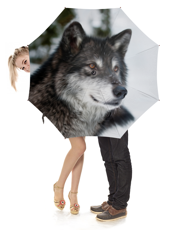 Зонт-трость с деревянной ручкой Printio Серый волк