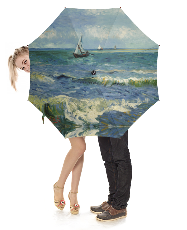 Зонт-трость с деревянной ручкой Printio Морской пейзаж у сент-мари-де-ла-мер (ван гог)