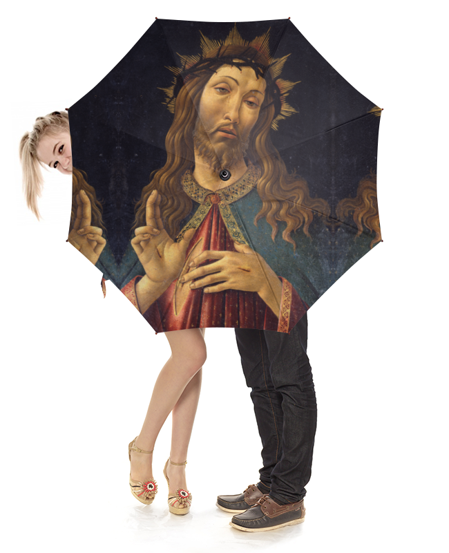 Зонт-трость с деревянной ручкой Printio Христос в терновом венце (боттичелли)